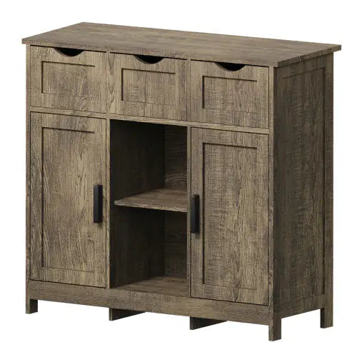 Gray Wooden Storage Cabinet with Drawers and Shelves