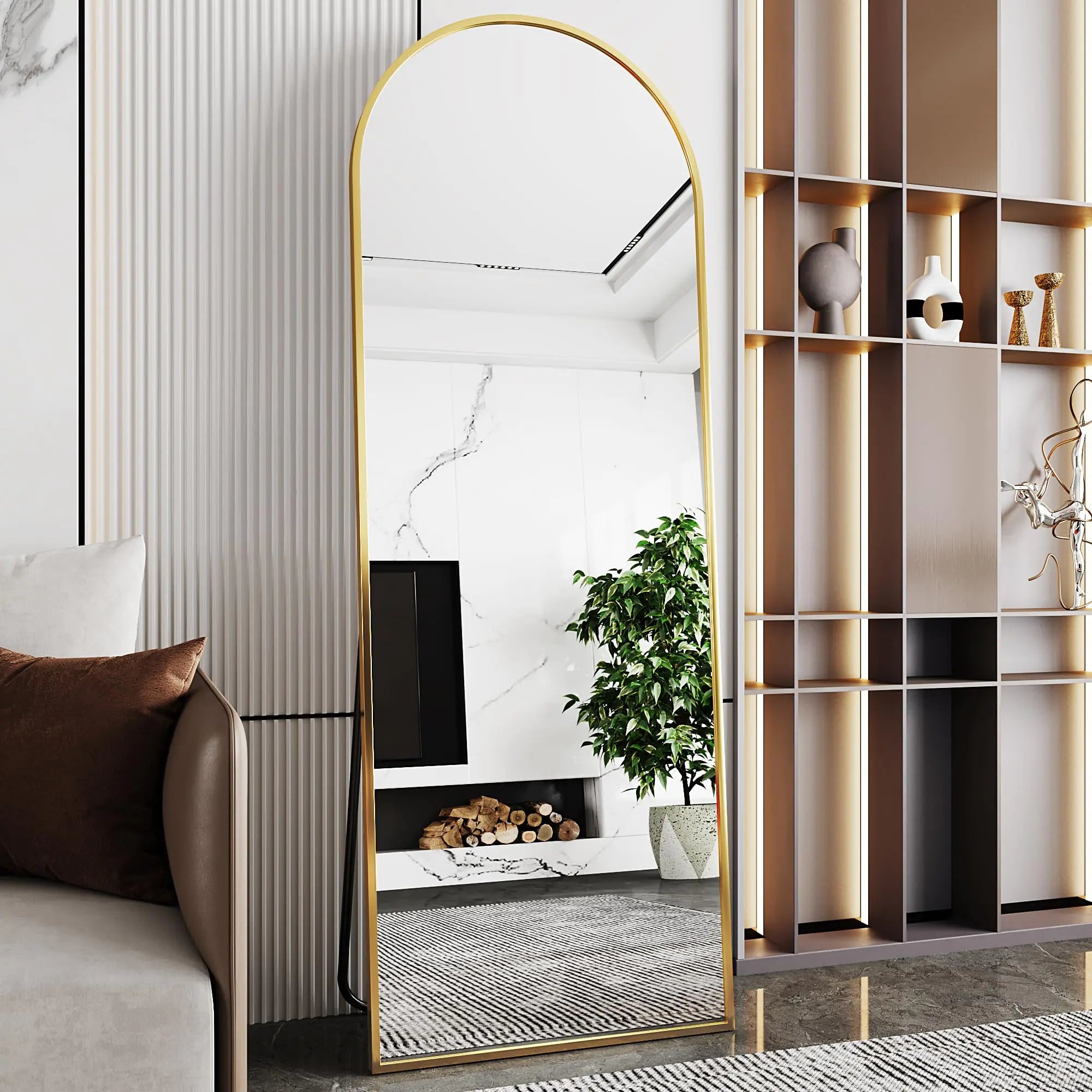 Gold Nanoglass Arch Full-Length Mirror
