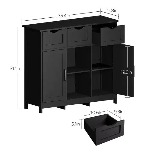Black Wooden Storage Cabinet with Drawers and Shelves